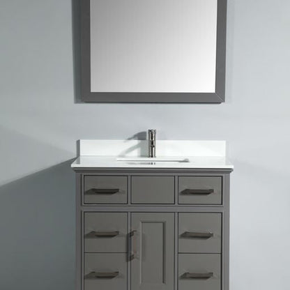 Vanity Art Genoa 36" Gray Freestanding Single Modern Bathroom Vanity Set in Super White Engineered Marble Top With Undermount Ceramic Sink, 6 Drawers Cabinet, Backsplash and Mirror