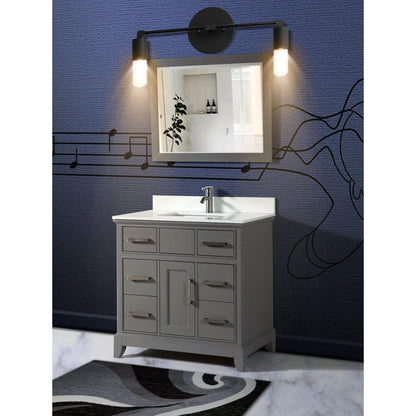 Vanity Art Genoa 36" Gray Freestanding Single Modern Bathroom Vanity Set in Super White Engineered Marble Top With Undermount Ceramic Sink, 6 Drawers Cabinet, Backsplash and Mirror