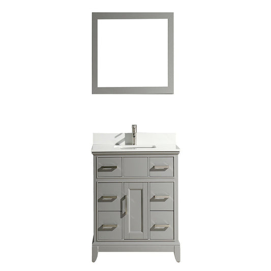 Vanity Art Genoa 36" Gray Freestanding Single Modern Bathroom Vanity Set in Super White Engineered Marble Top With Undermount Ceramic Sink, 6 Drawers Cabinet, Backsplash and Mirror