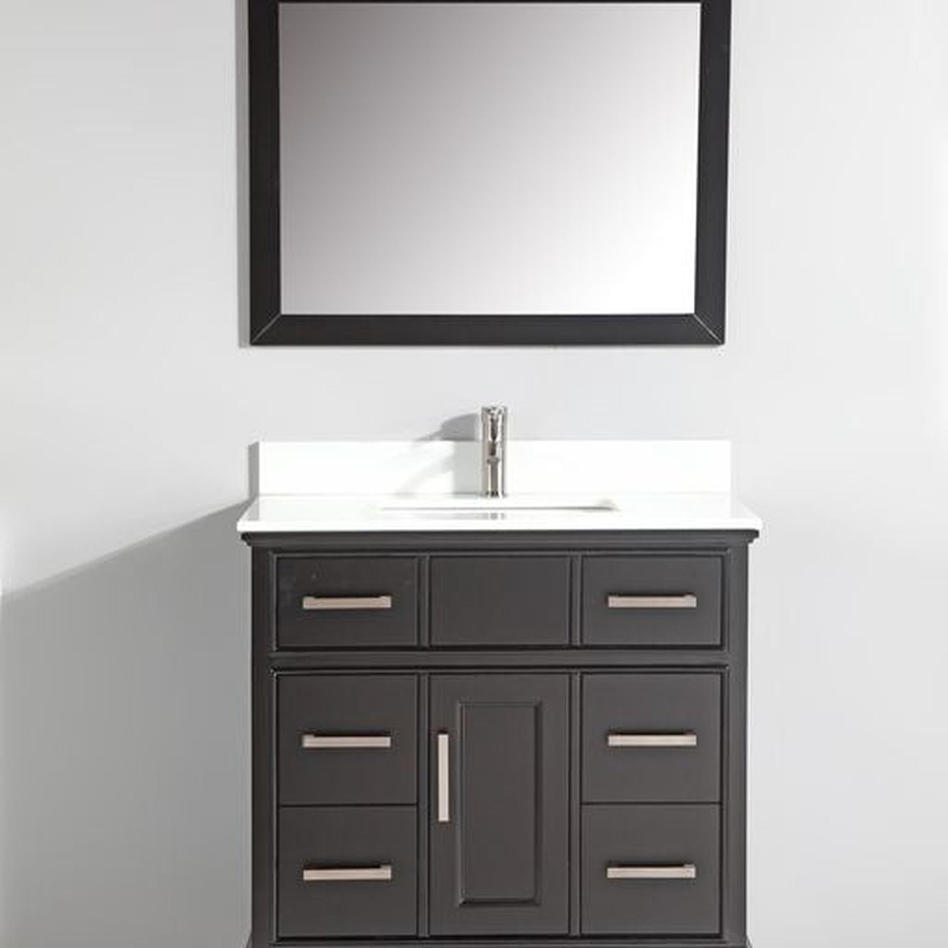Vanity Art Genoa 36" Single Espresso Freestanding Modern Bathroom Vanity Set With Super White Engineered Marble Top, White Ceramic Sink, Backsplash and Mirror