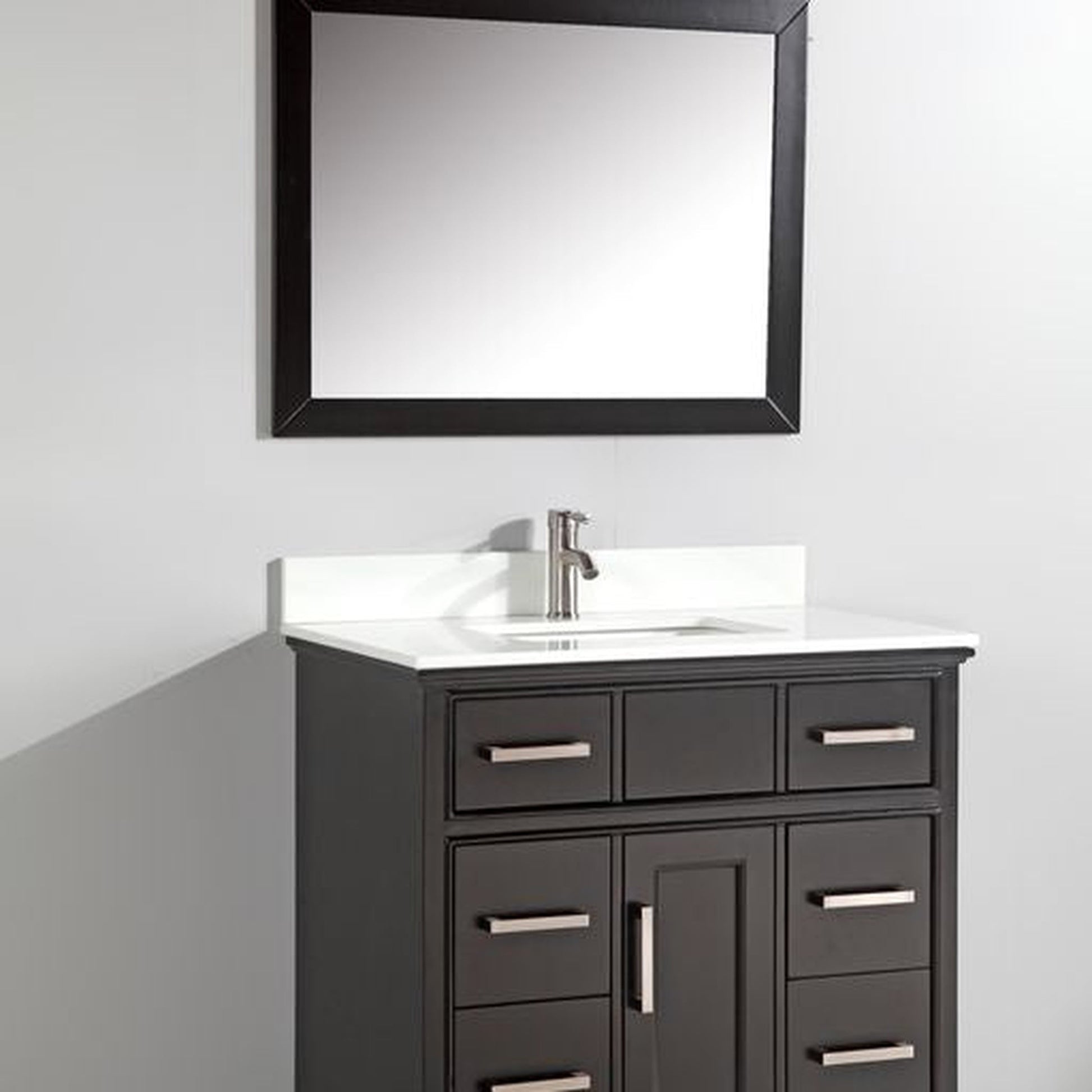 Vanity Art Genoa 36" Single Espresso Freestanding Modern Bathroom Vanity Set With Super White Engineered Marble Top, White Ceramic Sink, Backsplash and Mirror