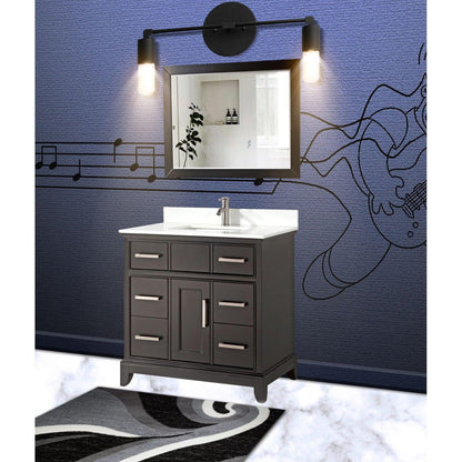 Vanity Art Genoa 36" Single Espresso Freestanding Modern Bathroom Vanity Set With Super White Engineered Marble Top, White Ceramic Sink, Backsplash and Mirror