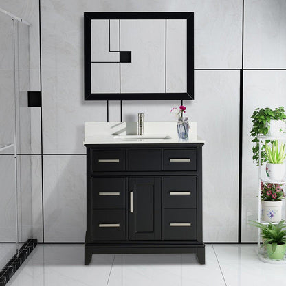 Vanity Art Genoa 36" Single Espresso Freestanding Modern Bathroom Vanity Set With Super White Engineered Marble Top, White Ceramic Sink, Backsplash and Mirror