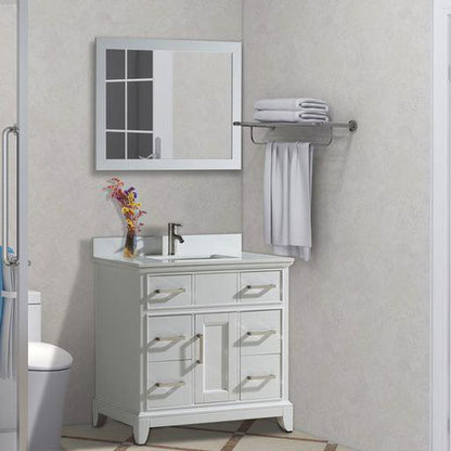 Vanity Art Genoa 36" Single White Freestanding Modern Bathroom Vanity Set With Super White Engineered Marble Top, White Ceramic Sink, Backsplash and Mirror