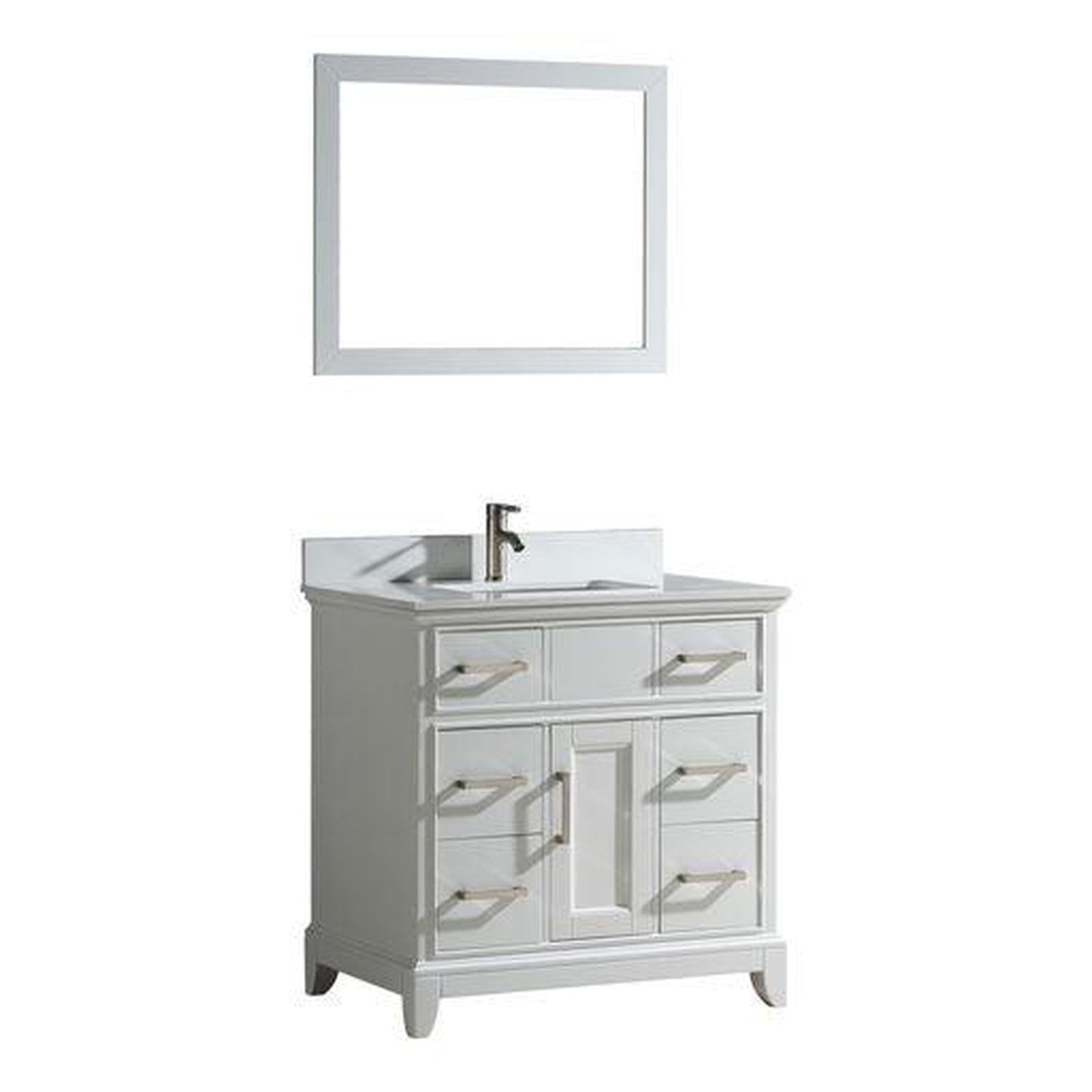 Vanity Art Genoa 36" Single White Freestanding Modern Bathroom Vanity Set With Super White Engineered Marble Top, White Ceramic Sink, Backsplash and Mirror