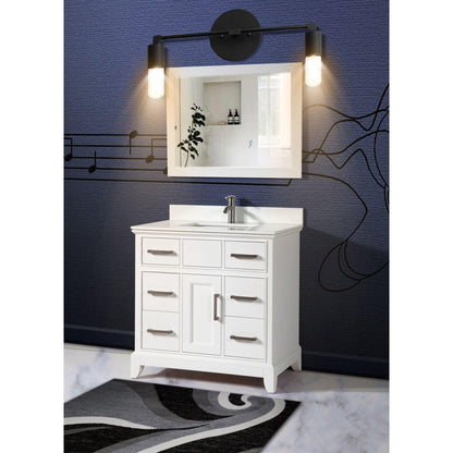 Vanity Art Genoa 36" Single White Freestanding Modern Bathroom Vanity Set With Super White Engineered Marble Top, White Ceramic Sink, Backsplash and Mirror