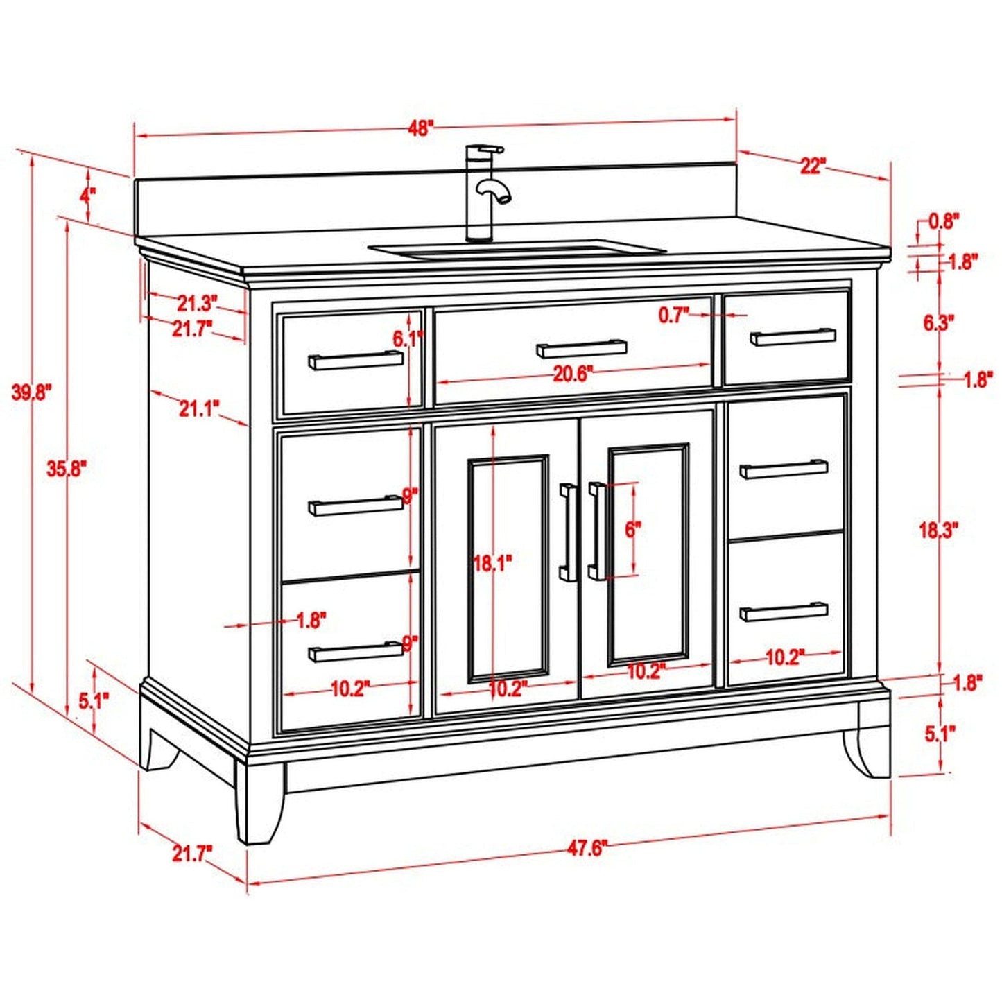 Vanity Art Genoa 48" Single Espresso Freestanding Modern Bathroom Vanity Set With Super White Engineered Marble Top, White Ceramic Sink, Backsplash and Mirror