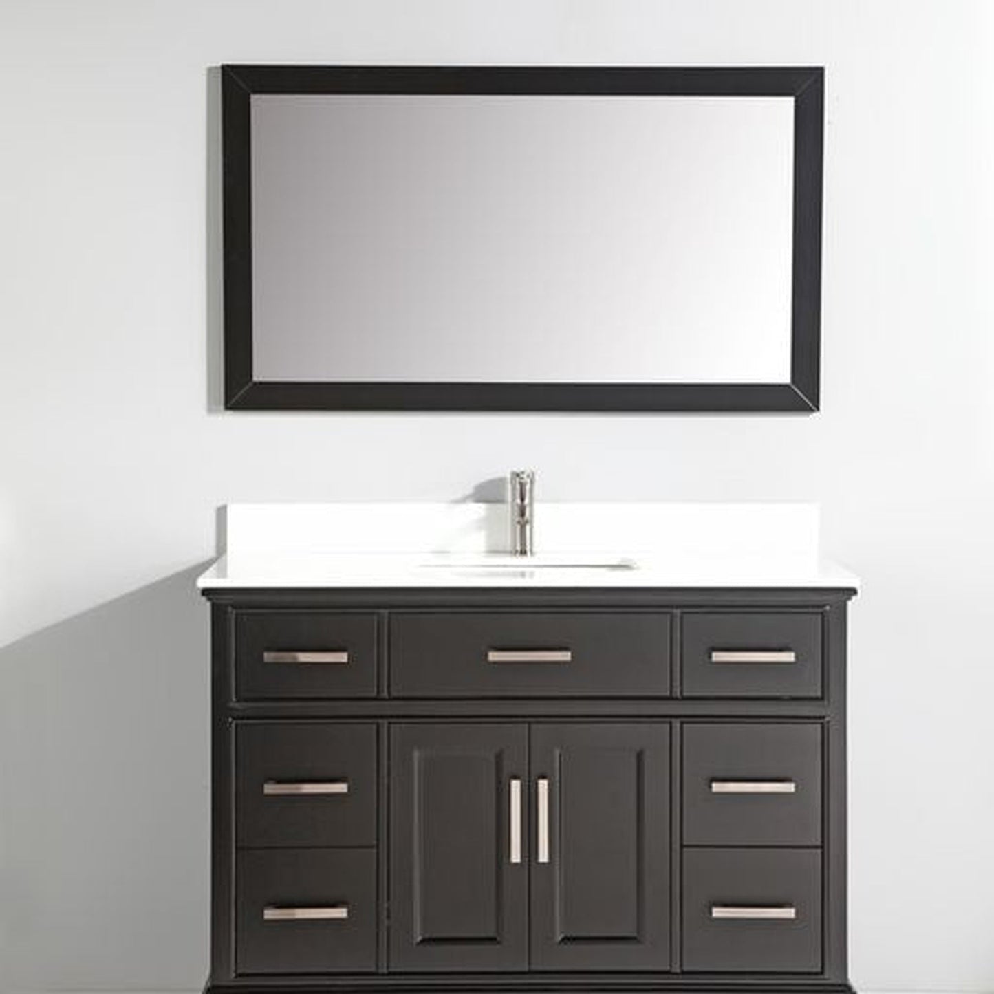 Vanity Art Genoa 48" Single Espresso Freestanding Modern Bathroom Vanity Set With Super White Engineered Marble Top, White Ceramic Sink, Backsplash and Mirror