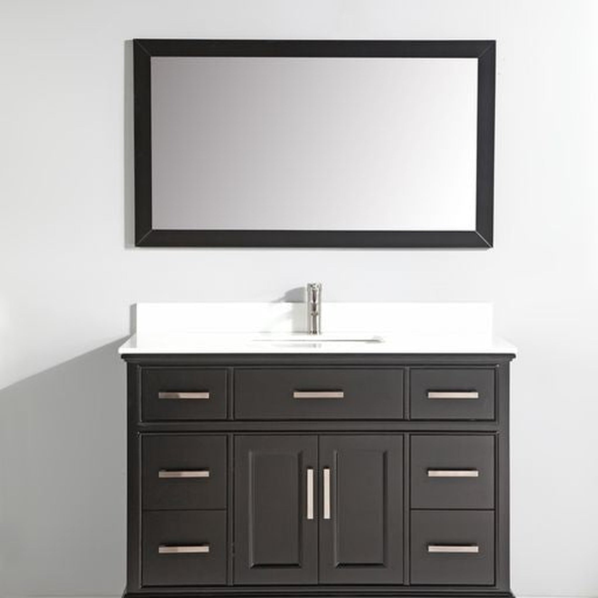 Vanity Art Genoa 48" Single Espresso Freestanding Modern Bathroom Vanity Set With Super White Engineered Marble Top, White Ceramic Sink, Backsplash and Mirror