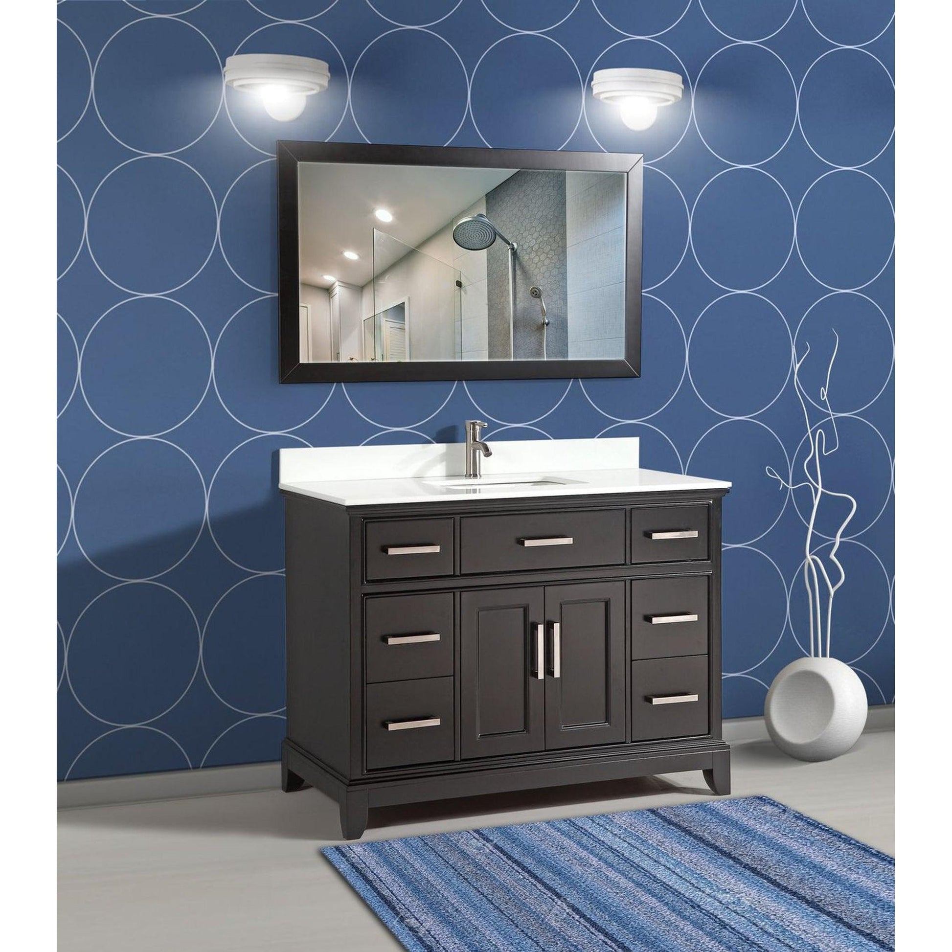 Vanity Art Genoa 48" Single Espresso Freestanding Modern Bathroom Vanity Set With Super White Engineered Marble Top, White Ceramic Sink, Backsplash and Mirror