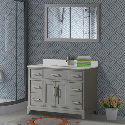 Vanity Art Genoa 48" Single Gray Freestanding Modern Bathroom Vanity Set With Super White Engineered Marble Top, White Ceramic Sink, Backsplash and Mirror