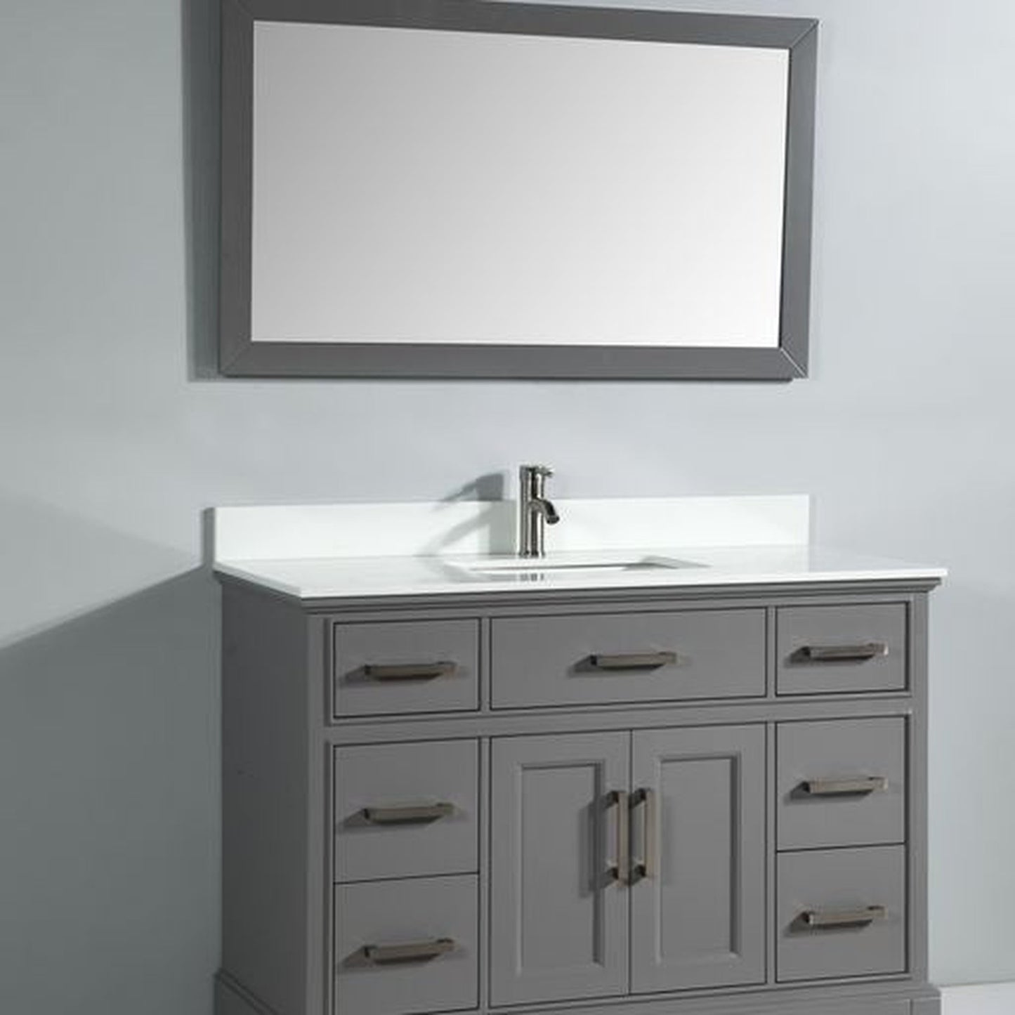 Vanity Art Genoa 48" Single Gray Freestanding Modern Bathroom Vanity Set With Super White Engineered Marble Top, White Ceramic Sink, Backsplash and Mirror