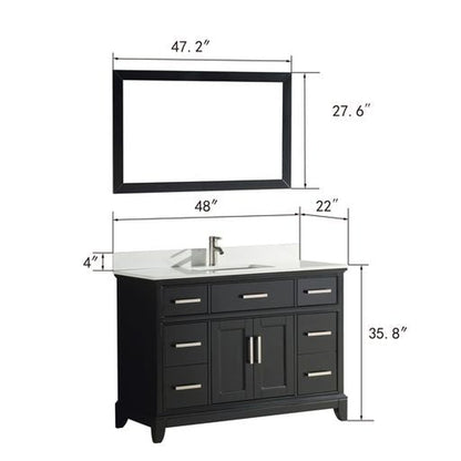 Vanity Art Genoa 48" Single White Freestanding Modern Bathroom Vanity Set With Super White Engineered Marble Top, White Ceramic Sink, Backsplash and Mirror