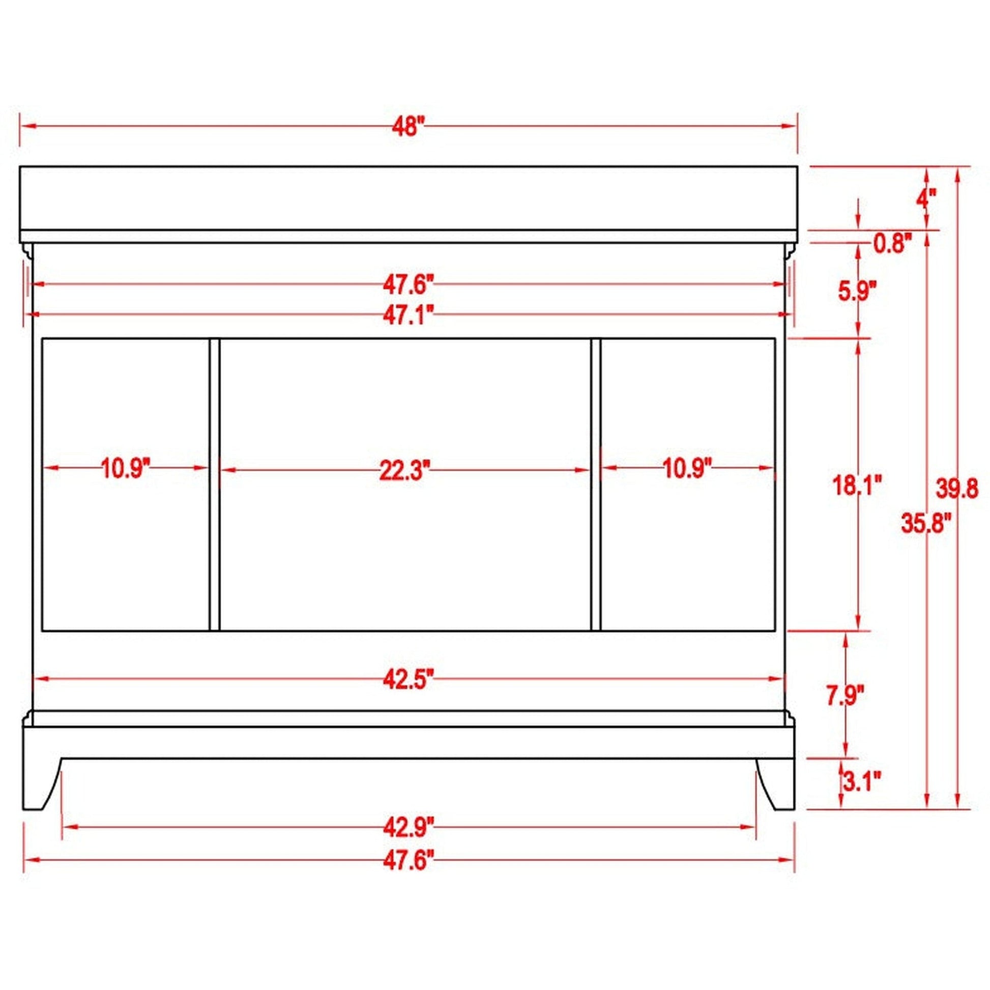 Vanity Art Genoa 48" Single White Freestanding Modern Bathroom Vanity Set With Super White Engineered Marble Top, White Ceramic Sink, Backsplash and Mirror