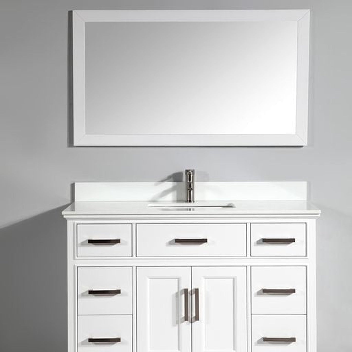 Vanity Art Genoa 48" Single White Freestanding Modern Bathroom Vanity Set With Super White Engineered Marble Top, White Ceramic Sink, Backsplash and Mirror