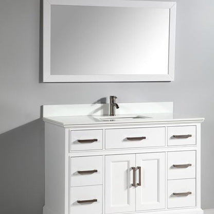 Vanity Art Genoa 48" Single White Freestanding Modern Bathroom Vanity Set With Super White Engineered Marble Top, White Ceramic Sink, Backsplash and Mirror