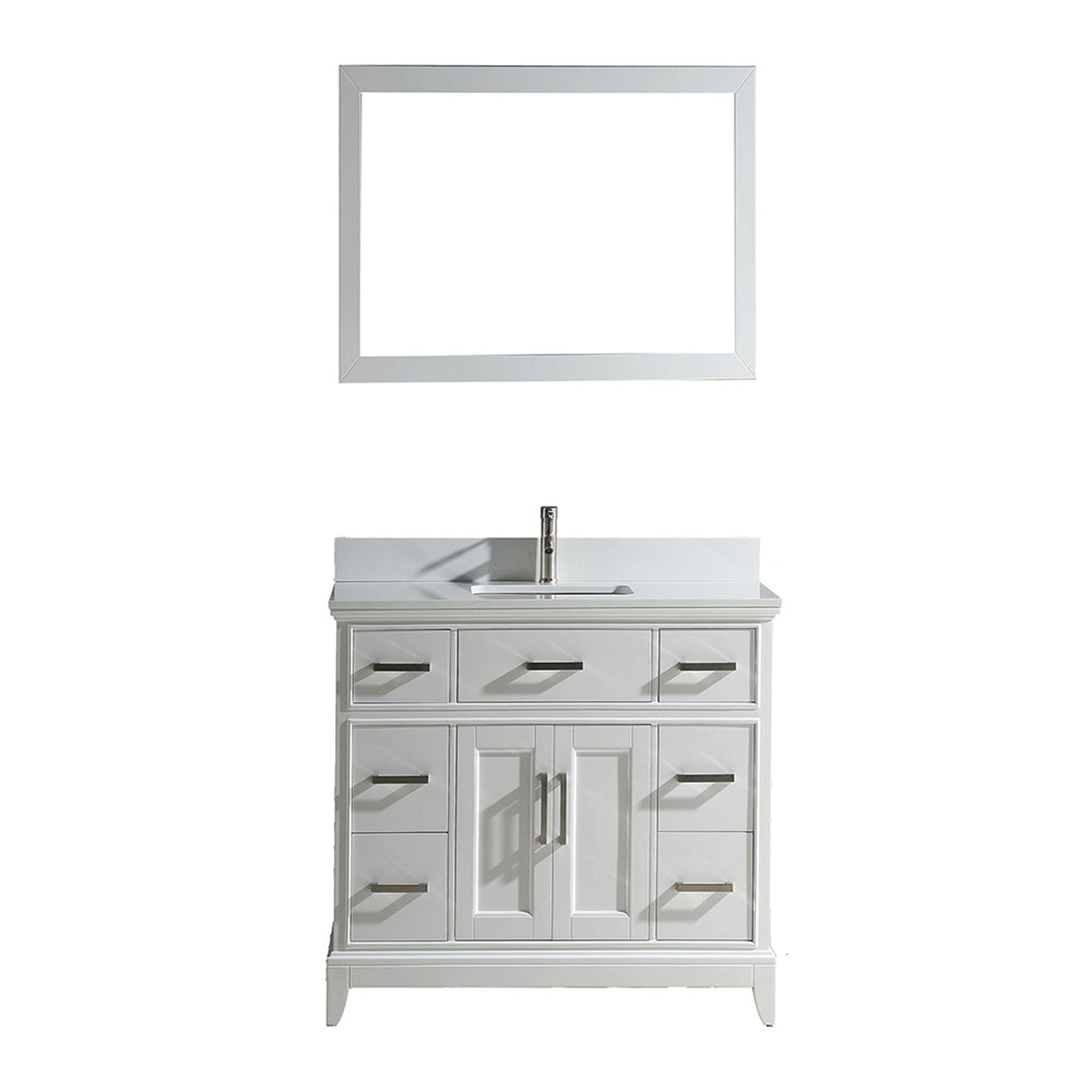 Vanity Art Genoa 48" Single White Freestanding Modern Bathroom Vanity Set With Super White Engineered Marble Top, White Ceramic Sink, Backsplash and Mirror