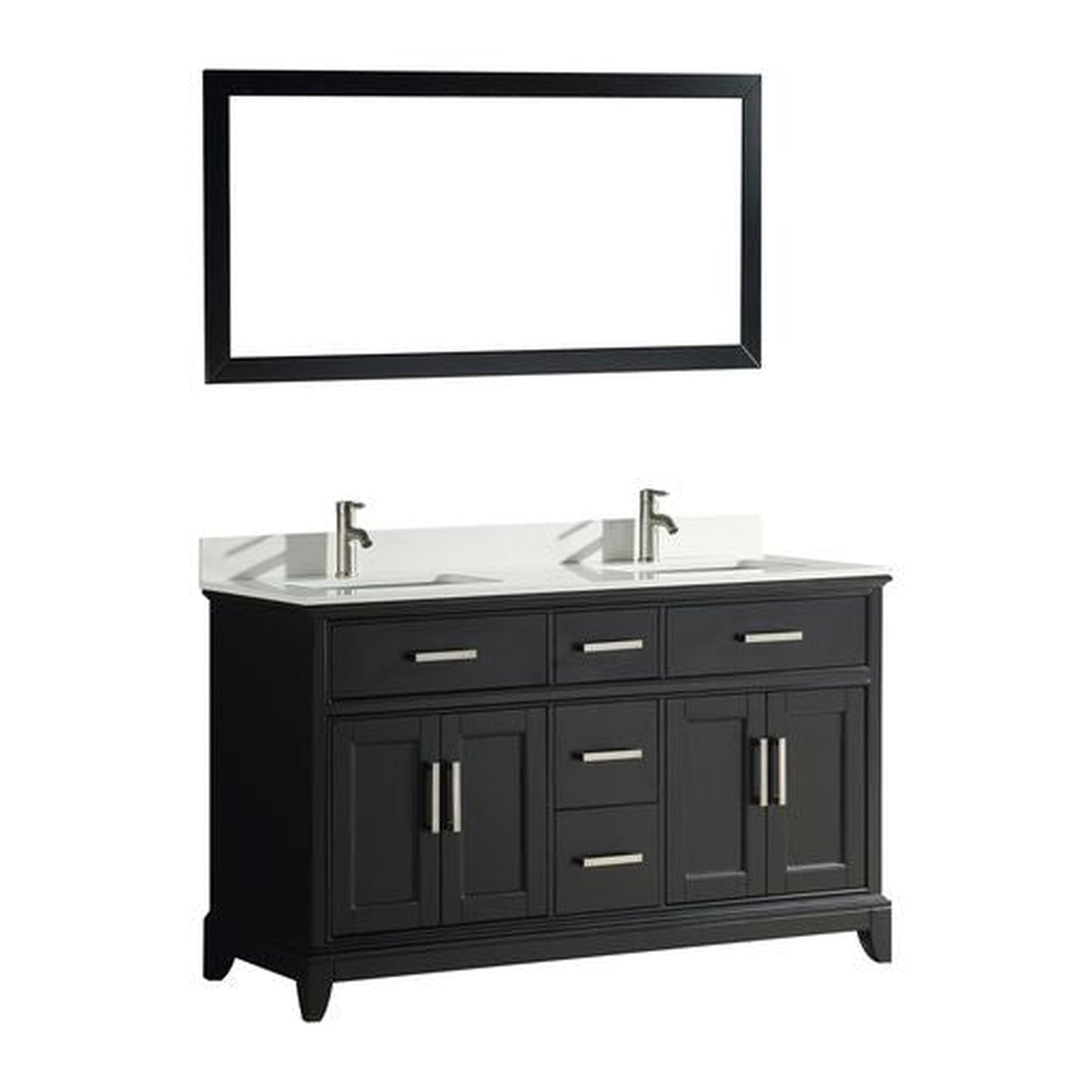 Vanity Art Genoa 60" Double Espresso Freestanding Modern Bathroom Vanity Set With Super White Engineered Marble Top, White Ceramic Sink, Backsplash and Mirror