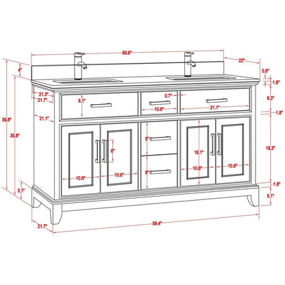 Vanity Art Genoa 60" Double Espresso Freestanding Modern Bathroom Vanity Set With Super White Engineered Marble Top, White Ceramic Sink, Backsplash and Mirror