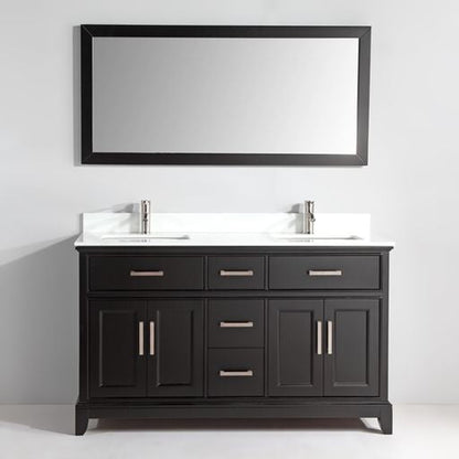 Vanity Art Genoa 60" Double Espresso Freestanding Modern Bathroom Vanity Set With Super White Engineered Marble Top, White Ceramic Sink, Backsplash and Mirror