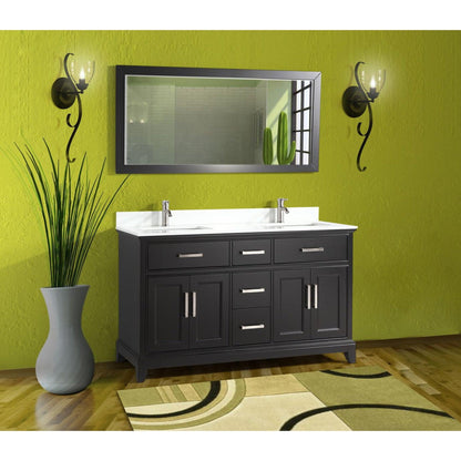 Vanity Art Genoa 60" Double Espresso Freestanding Modern Bathroom Vanity Set With Super White Engineered Marble Top, White Ceramic Sink, Backsplash and Mirror