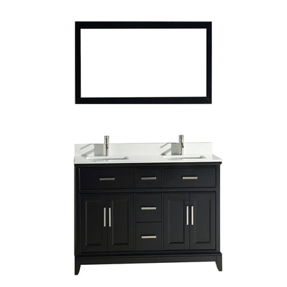 Vanity Art Genoa 60" Double Espresso Freestanding Modern Bathroom Vanity Set With Super White Engineered Marble Top, White Ceramic Sink, Backsplash and Mirror