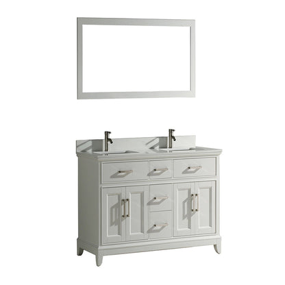 Vanity Art Genoa 60" Double White Freestanding Modern Bathroom Vanity Set With Super White Engineered Marble Top, White Ceramic Sink, Backsplash and Mirror