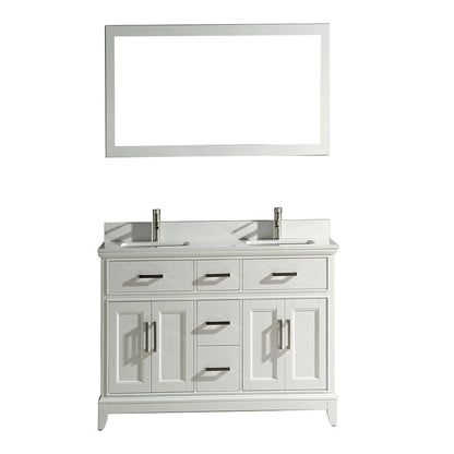 Vanity Art Genoa 60" Double White Freestanding Modern Bathroom Vanity Set With Super White Engineered Marble Top, White Ceramic Sink, Backsplash and Mirror