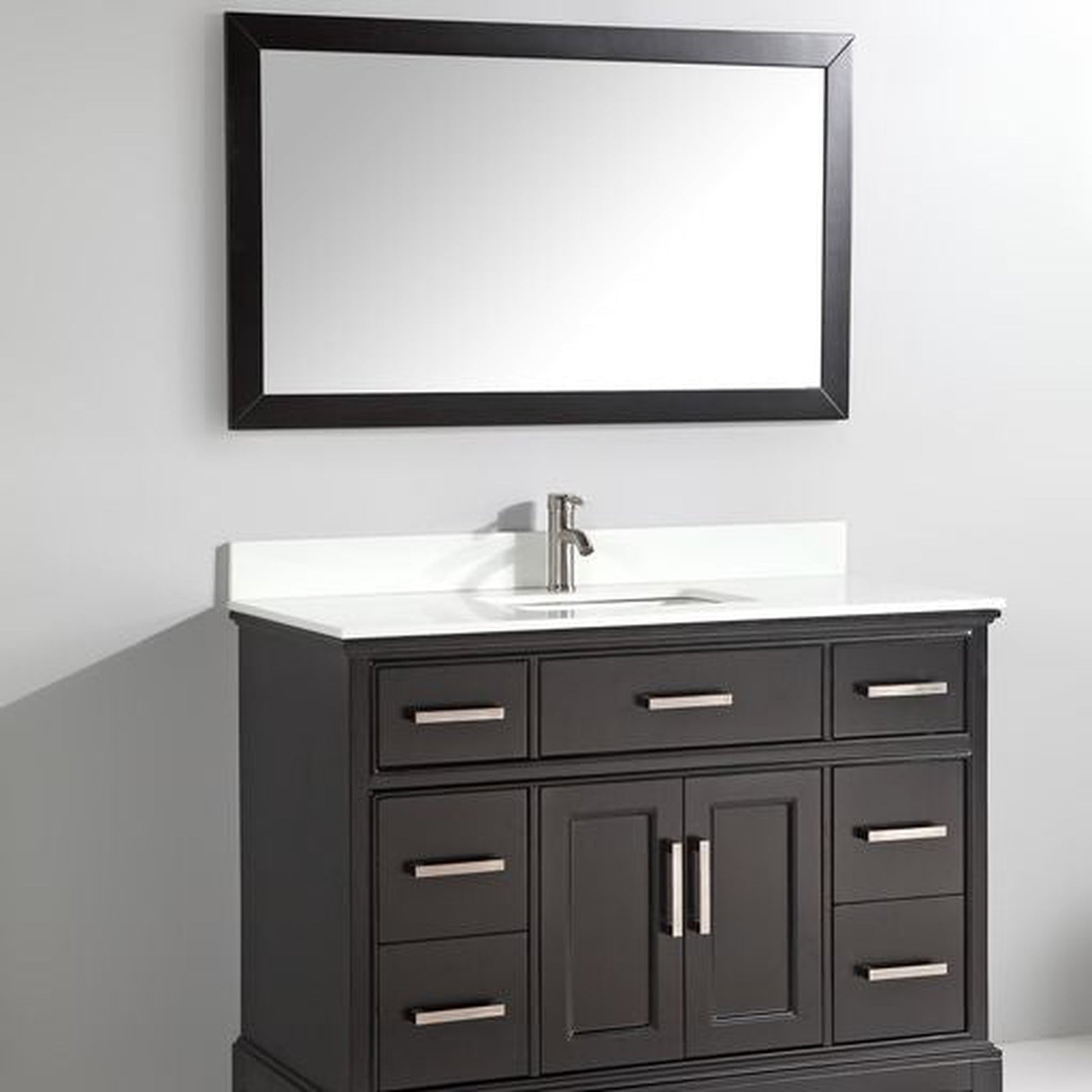 Vanity Art Genoa 60" Single Espresso Freestanding Modern Bathroom Vanity Set With Super White Engineered Marble Top, White Ceramic Sink, Backsplash and Mirror