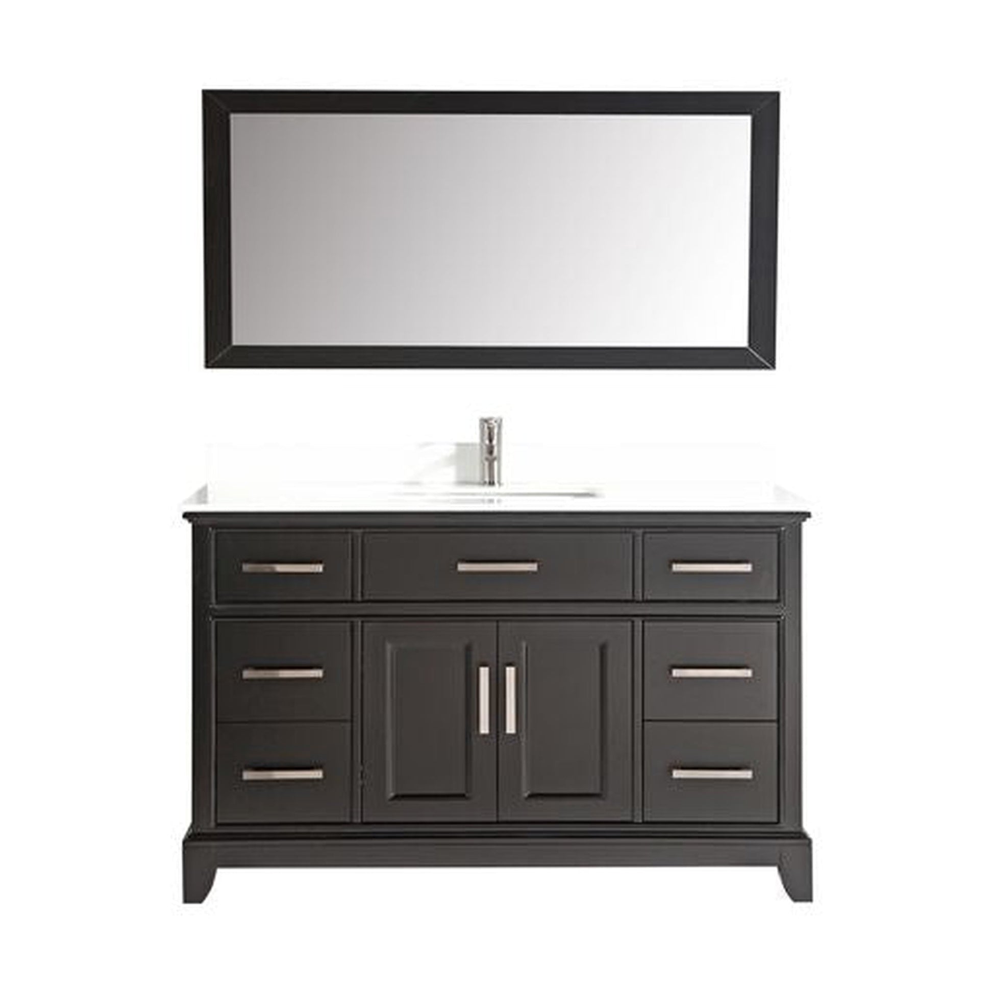 Vanity Art Genoa 60" Single Espresso Freestanding Modern Bathroom Vanity Set With Super White Engineered Marble Top, White Ceramic Sink, Backsplash and Mirror