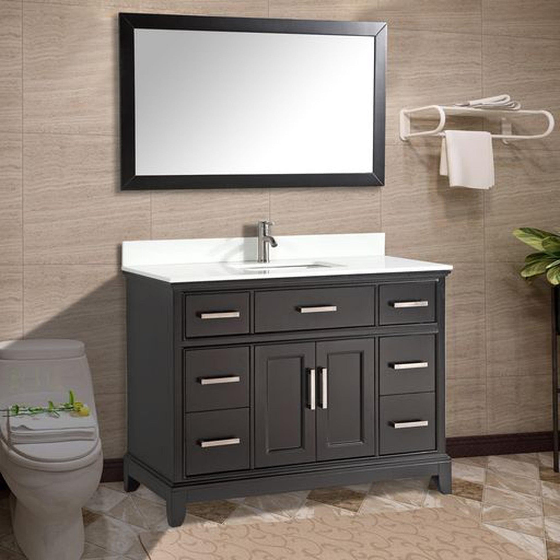 Vanity Art Genoa 60" Single Espresso Freestanding Modern Bathroom Vanity Set With Super White Engineered Marble Top, White Ceramic Sink, Backsplash and Mirror