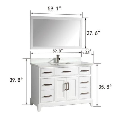 Vanity Art Genoa 60" Single Espresso Freestanding Modern Bathroom Vanity Set With Super White Engineered Marble Top, White Ceramic Sink, Backsplash and Mirror