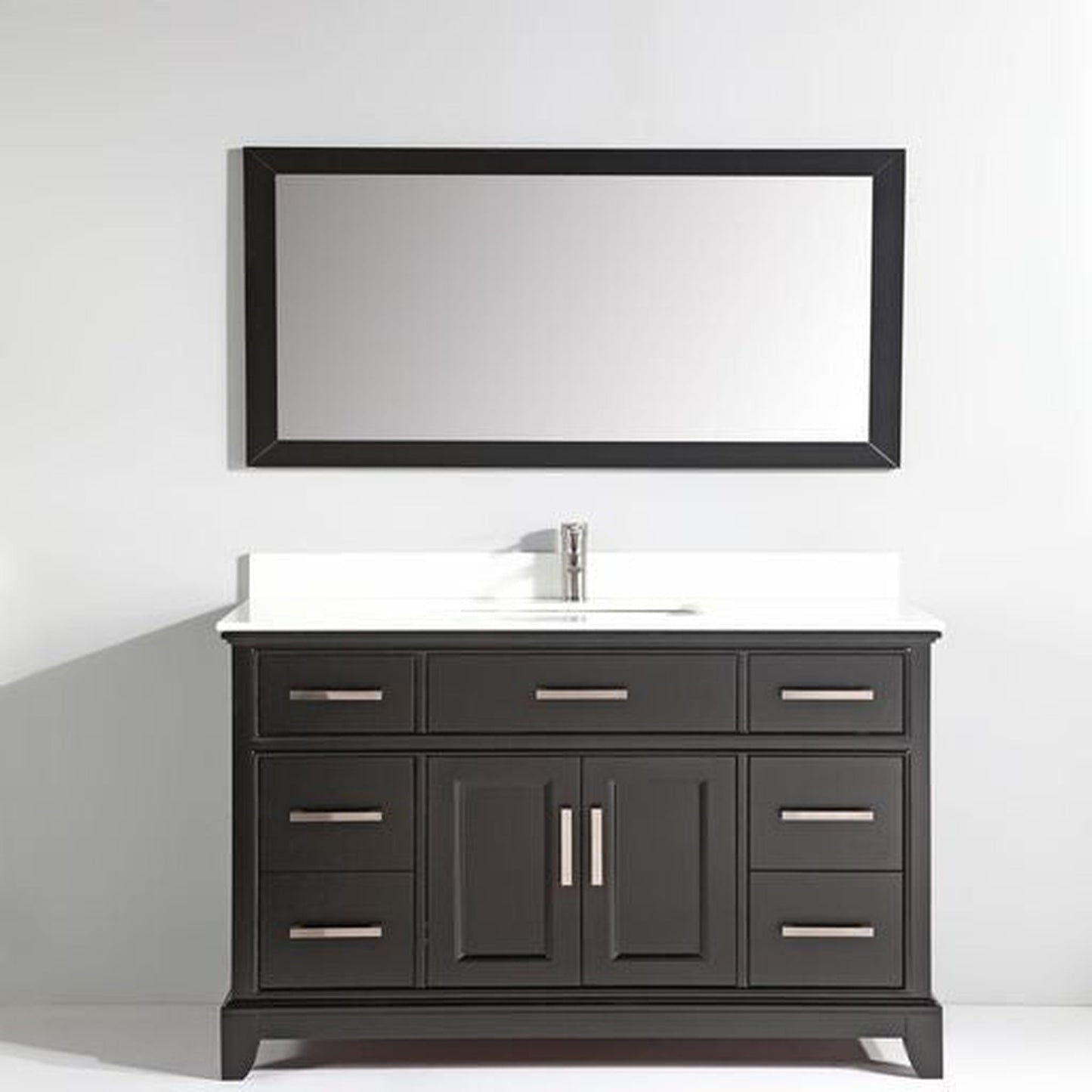 Vanity Art Genoa 60" Single Espresso Freestanding Modern Bathroom Vanity Set With Super White Engineered Marble Top, White Ceramic Sink, Backsplash and Mirror