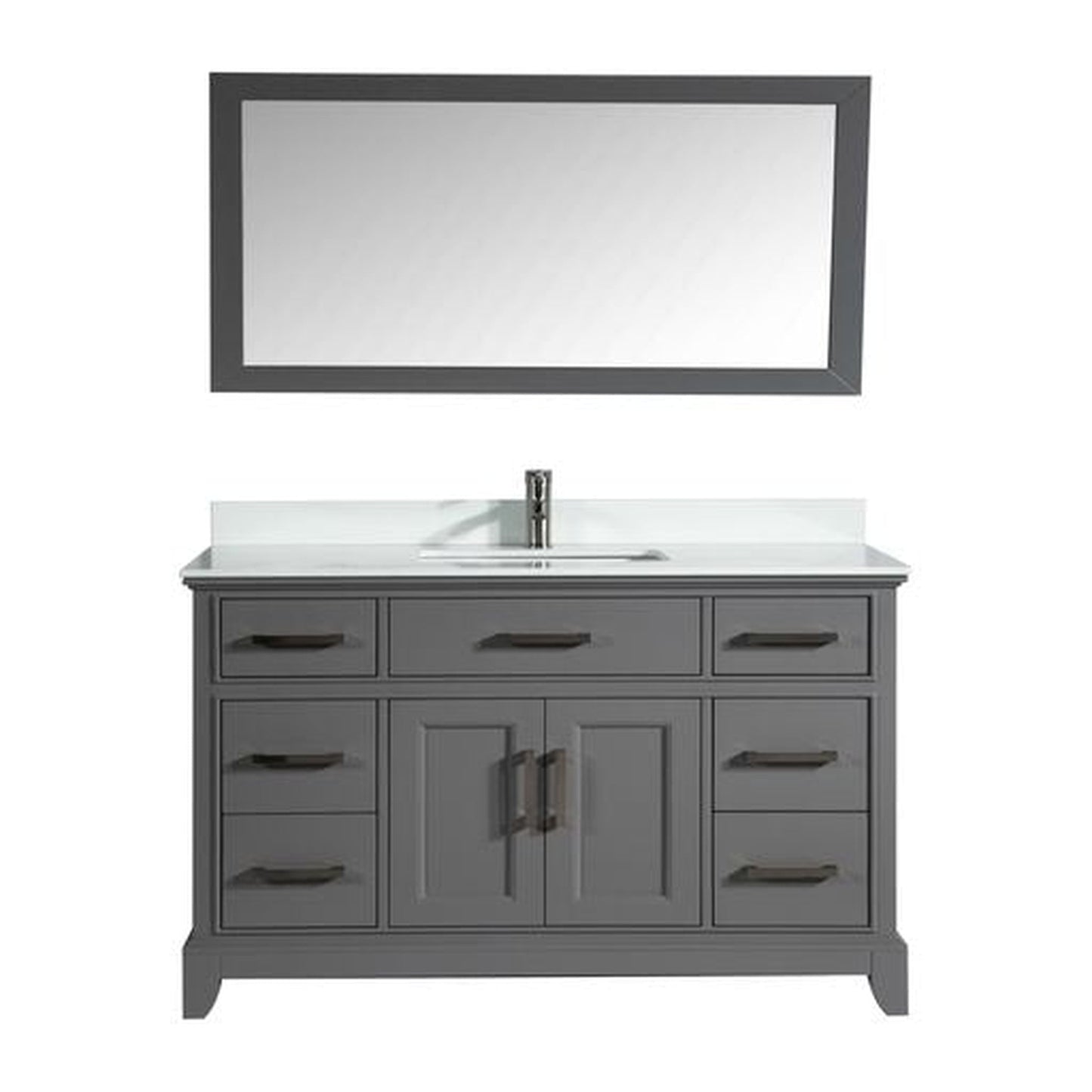 Vanity Art Genoa 60" Single Gray Freestanding Modern Bathroom Vanity Set With Super White Engineered Marble Top, White Ceramic Sink, Backsplash and Mirror