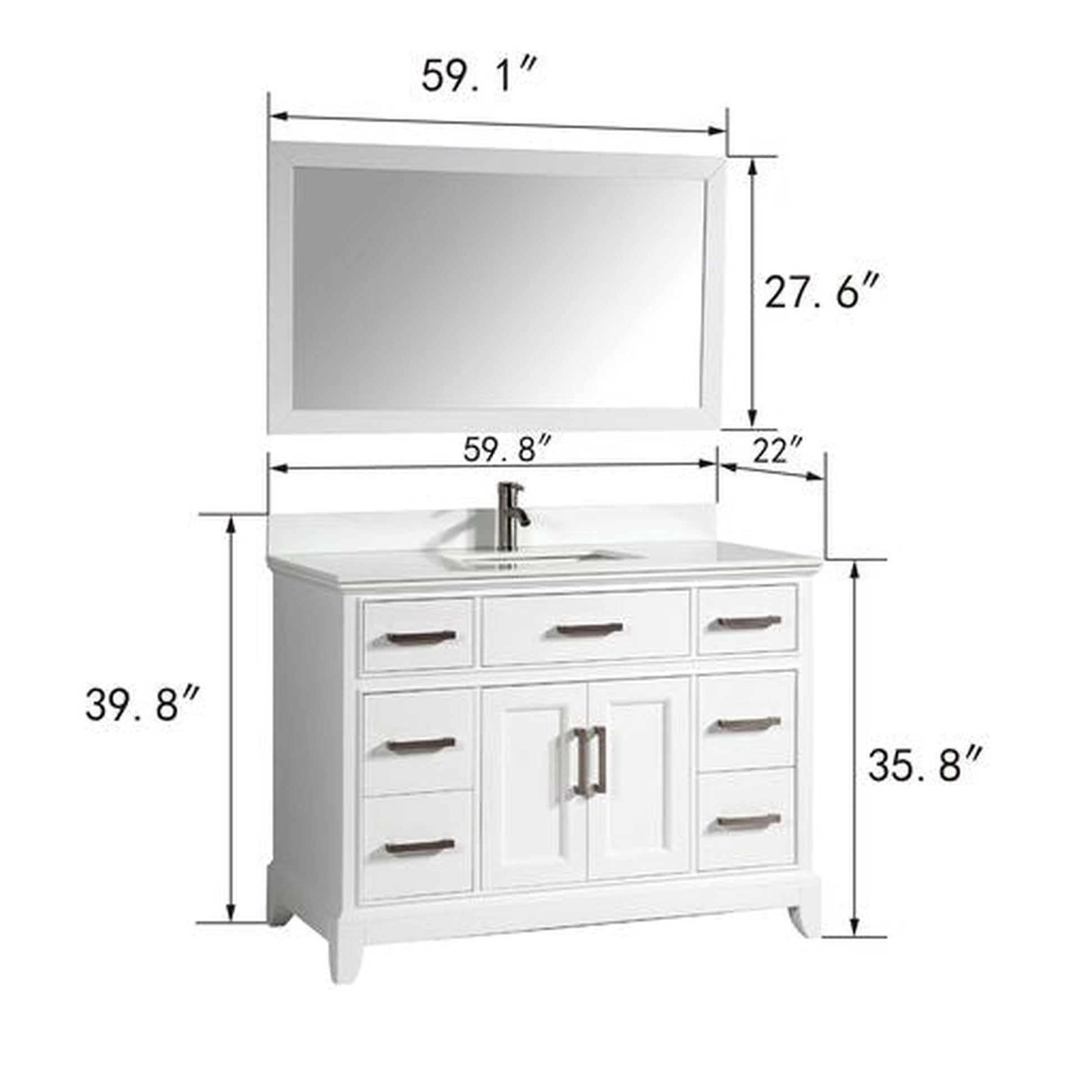 Vanity Art Genoa 60" Single Gray Freestanding Modern Bathroom Vanity Set With Super White Engineered Marble Top, White Ceramic Sink, Backsplash and Mirror