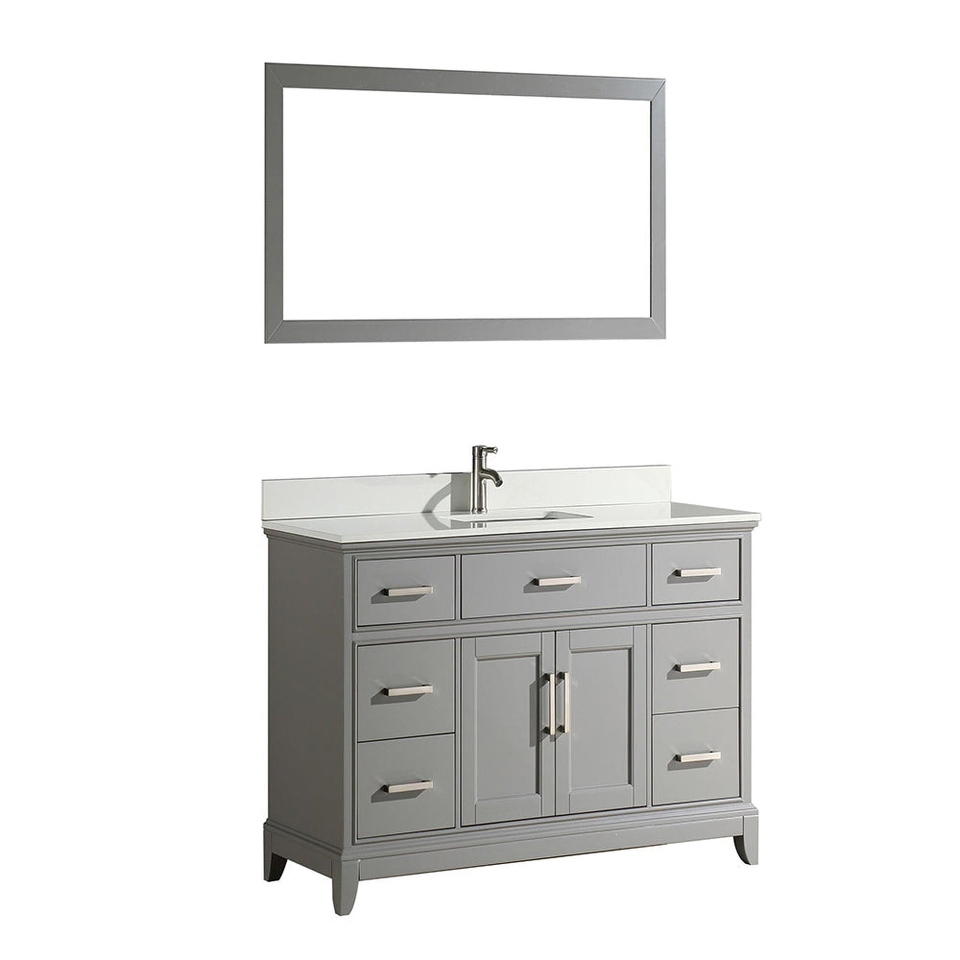 Vanity Art Genoa 60" Single Gray Freestanding Modern Bathroom Vanity Set With Super White Engineered Marble Top, White Ceramic Sink, Backsplash and Mirror