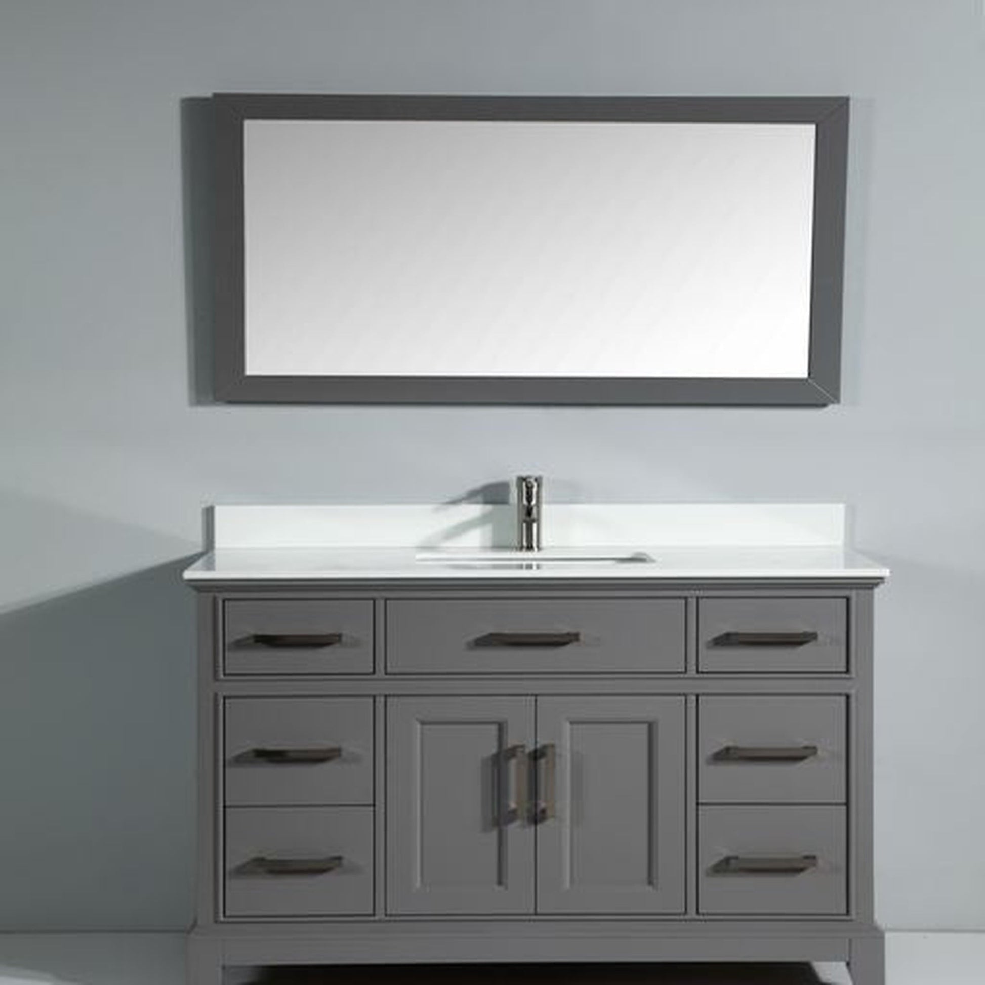 Vanity Art Genoa 60" Single Gray Freestanding Modern Bathroom Vanity Set With Super White Engineered Marble Top, White Ceramic Sink, Backsplash and Mirror