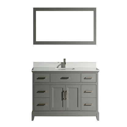 Vanity Art Genoa 60" Single Gray Freestanding Modern Bathroom Vanity Set With Super White Engineered Marble Top, White Ceramic Sink, Backsplash and Mirror