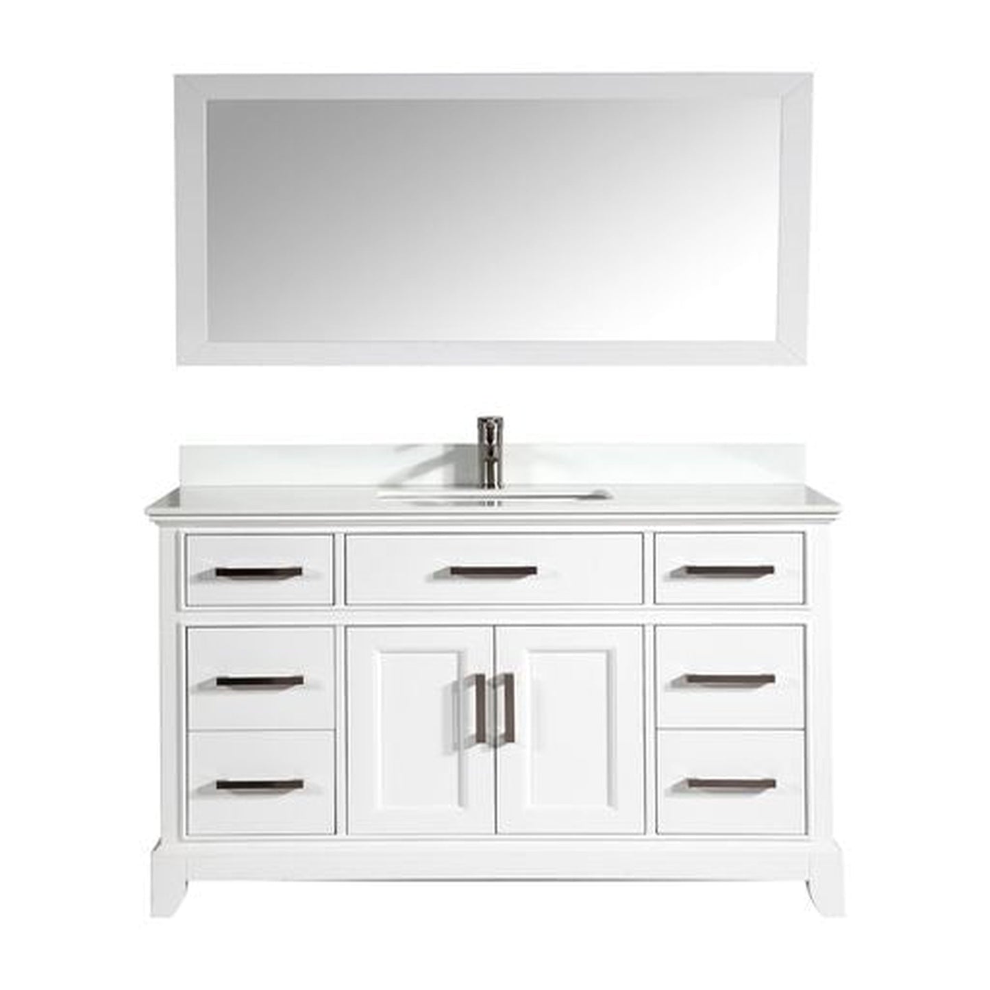 Vanity Art Genoa 60" Single White Freestanding Modern Bathroom Vanity Set With Super White Engineered Marble Top, White Ceramic Sink, Backsplash and Mirror