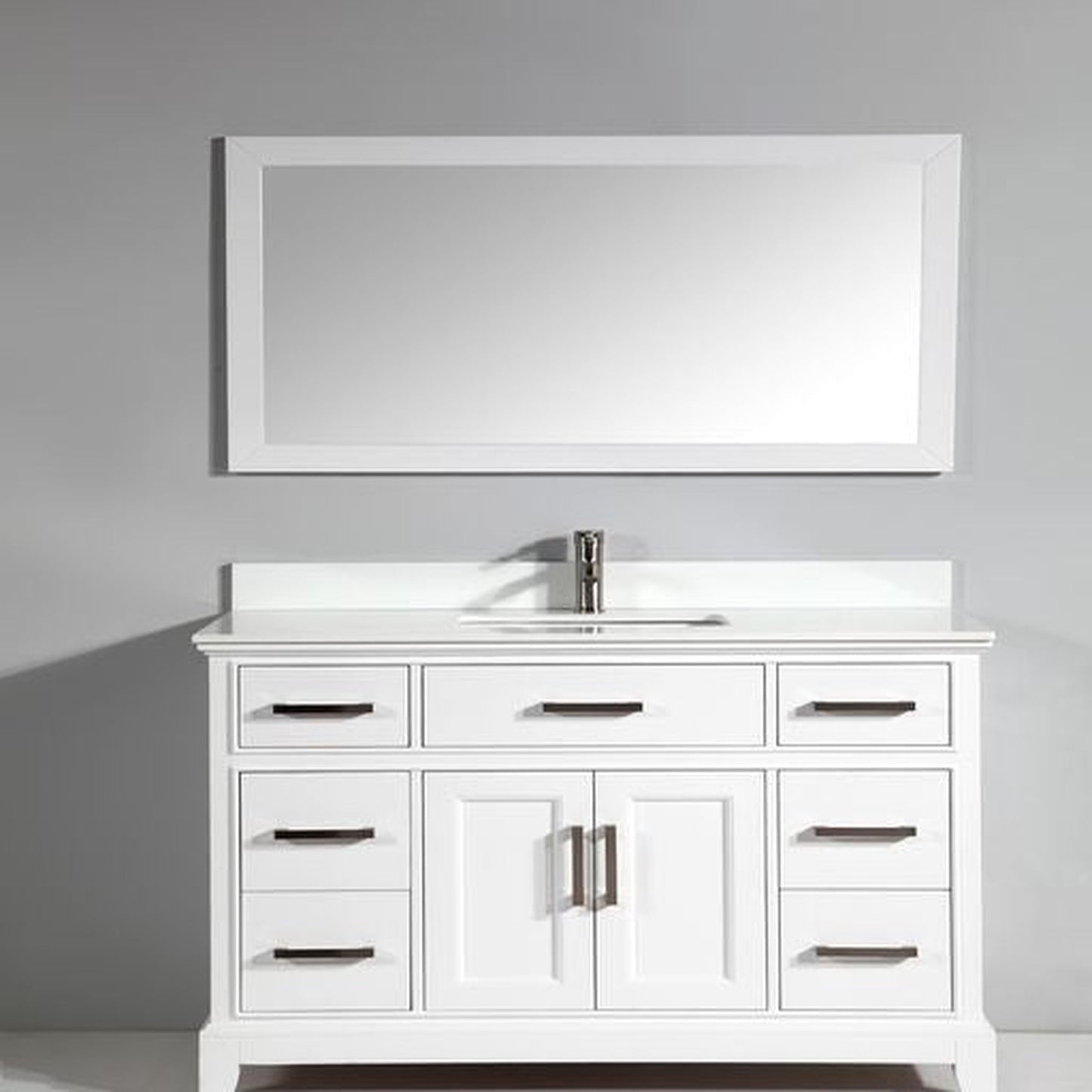 Vanity Art Genoa 60" Single White Freestanding Modern Bathroom Vanity Set With Super White Engineered Marble Top, White Ceramic Sink, Backsplash and Mirror