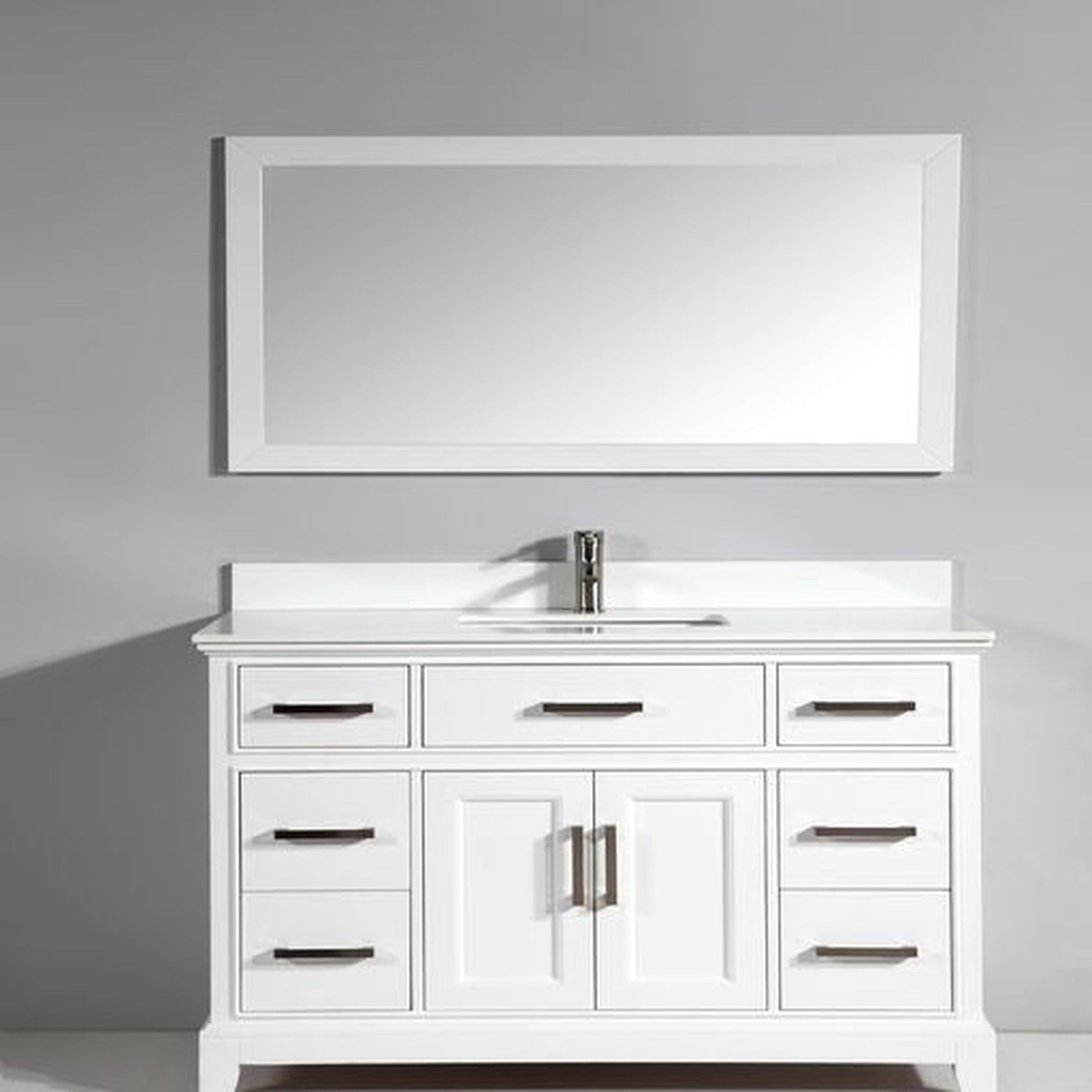 Vanity Art Genoa 60" Single White Freestanding Modern Bathroom Vanity Set With Super White Engineered Marble Top, White Ceramic Sink, Backsplash and Mirror