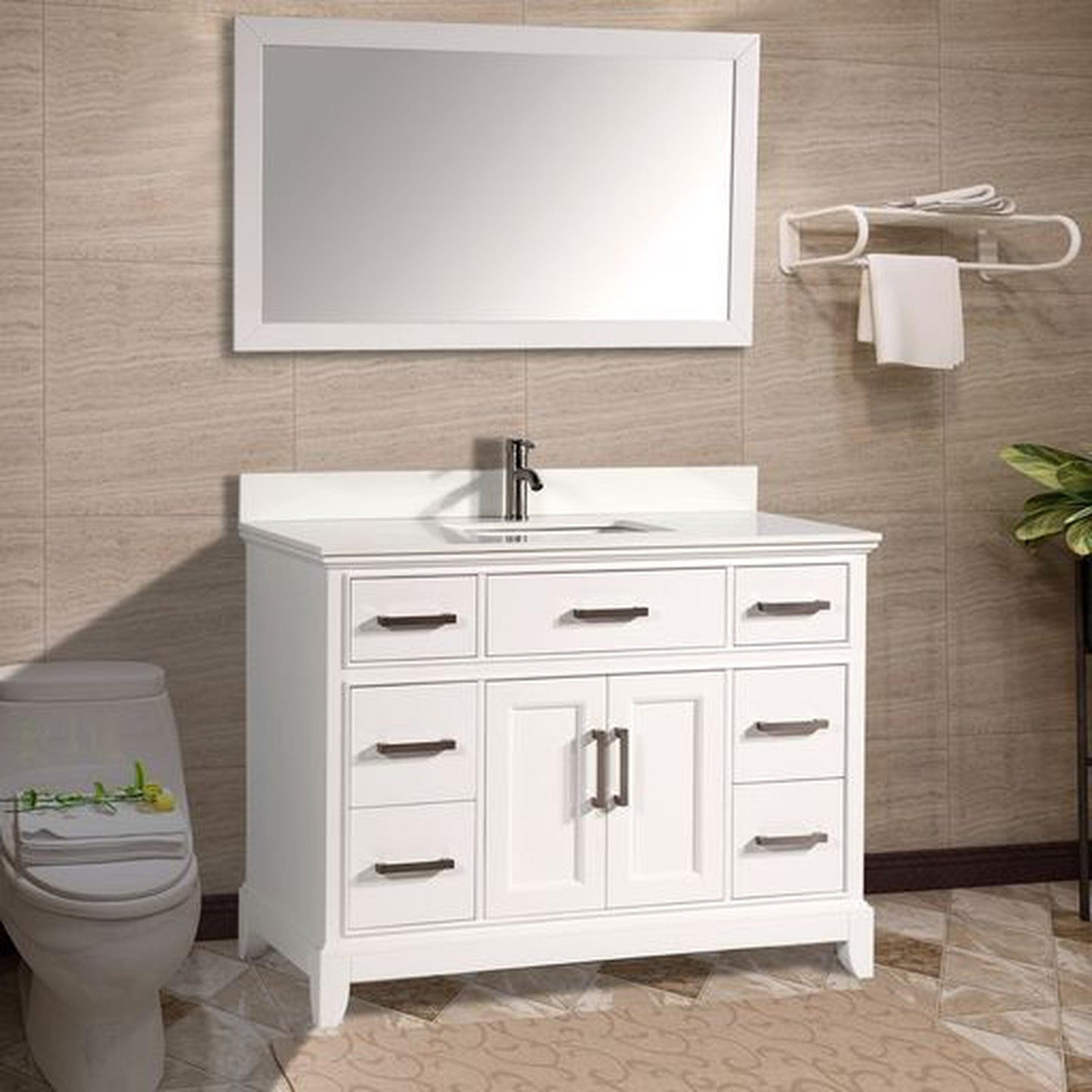 Vanity Art Genoa 60" Single White Freestanding Modern Bathroom Vanity Set With Super White Engineered Marble Top, White Ceramic Sink, Backsplash and Mirror