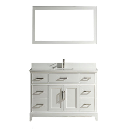 Vanity Art Genoa 60" Single White Freestanding Modern Bathroom Vanity Set With Super White Engineered Marble Top, White Ceramic Sink, Backsplash and Mirror