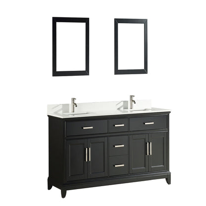 Vanity Art Genoa 72" Double Espresso Freestanding Modern Bathroom Vanity Set With Super White Engineered Marble Top, White Ceramic Sink, Backsplash and 2 Mirrors