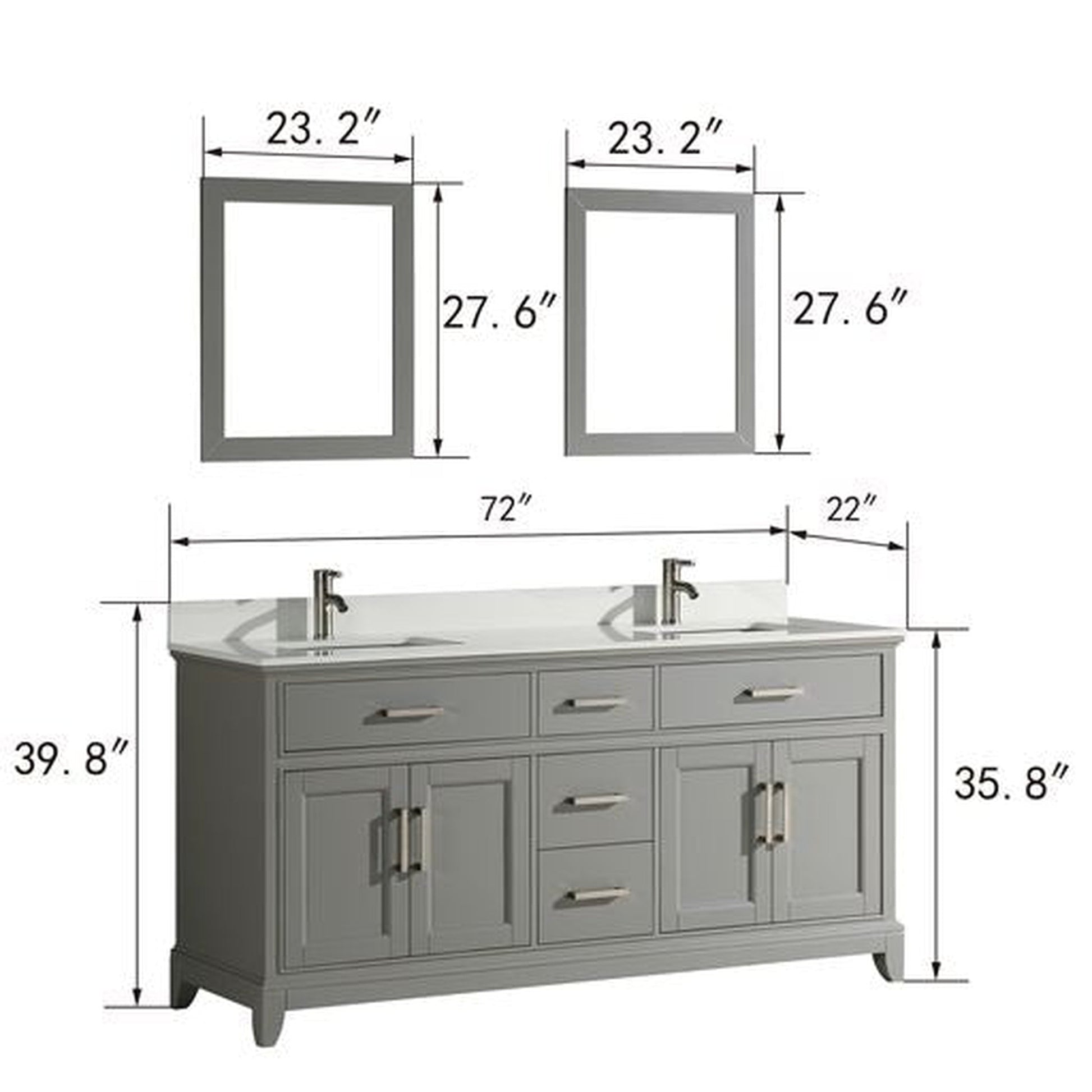 Vanity Art Genoa 72" Double Espresso Freestanding Modern Bathroom Vanity Set With Super White Engineered Marble Top, White Ceramic Sink, Backsplash and 2 Mirrors