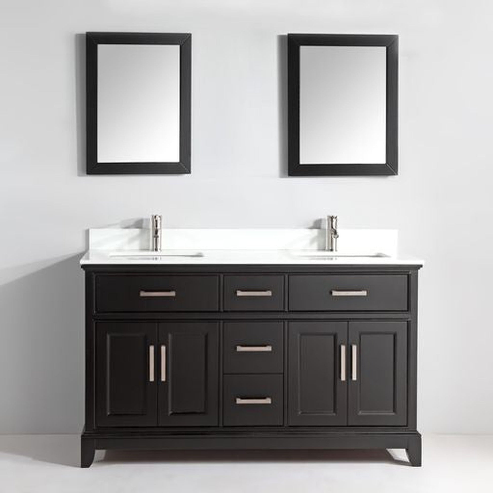 Vanity Art Genoa 72" Double Espresso Freestanding Modern Bathroom Vanity Set With Super White Engineered Marble Top, White Ceramic Sink, Backsplash and 2 Mirrors