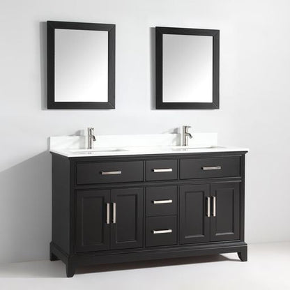 Vanity Art Genoa 72" Double Espresso Freestanding Modern Bathroom Vanity Set With Super White Engineered Marble Top, White Ceramic Sink, Backsplash and 2 Mirrors