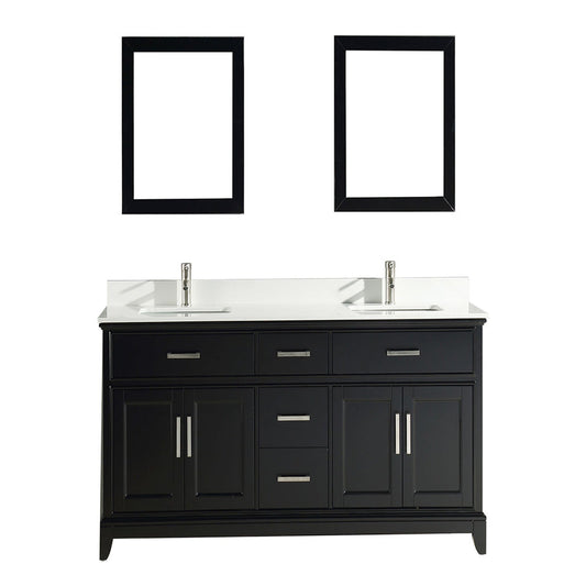 Vanity Art Genoa 72" Double Espresso Freestanding Modern Bathroom Vanity Set With Super White Engineered Marble Top, White Ceramic Sink, Backsplash and 2 Mirrors