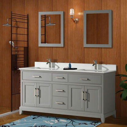 Vanity Art Genoa 72" Double Gray Freestanding Modern Bathroom Vanity Set With Super White Engineered Marble Top, White Ceramic Sink, Backsplash and 2 Mirrors