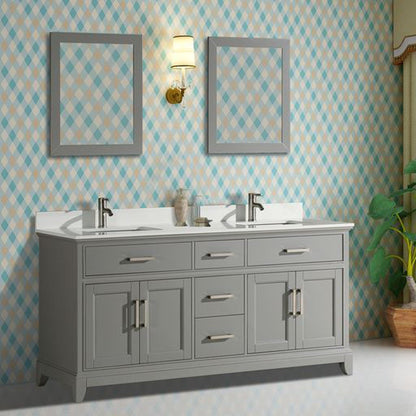 Vanity Art Genoa 72" Double Gray Freestanding Modern Bathroom Vanity Set With Super White Engineered Marble Top, White Ceramic Sink, Backsplash and 2 Mirrors